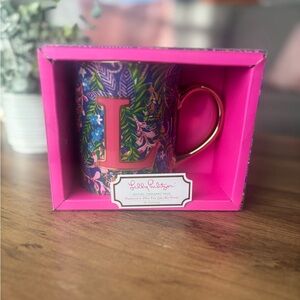 Lilly Pulitzer Initial “L” Ceramic Mug with Gold handle NIB